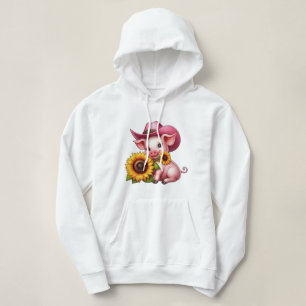 Cute Pink Pig Wearing Cowgirl Hat With Sunflowers  Hoodie