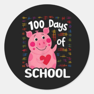 Cute Pink Pig With Heart 100 Days Of School 100th Classic Round Sticker