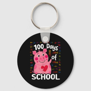 Cute Pink Pig With Heart 100 Days Of School 100th Key Ring