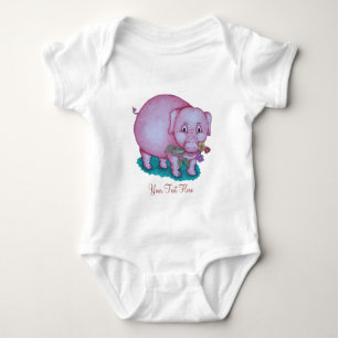 Cute pink piggy with colourful flowers design baby bodysuit
