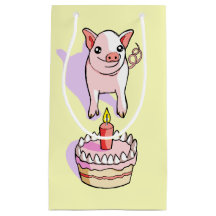 Cute Pink Piglet Birthday Cake Drawing Gift Bag