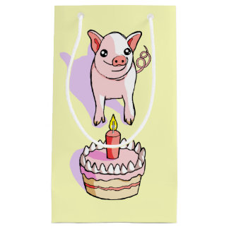 Cute Pink Piglet Birthday Cake Drawing Gift Bag