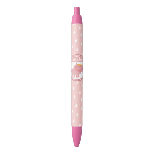Cute Pink Piglet - Custom Name Black Ink Pen (Front Vertical)