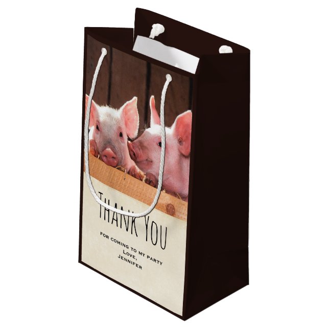Cute Pink Piglets Animal Photo - Party Thank You Small Gift Bag (Back Angled)