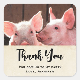 Cute Pink Piglets Animal Photo Party Thank You Square Sticker