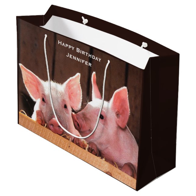 Cute Pink Piglets Animal Photograph Birthday Large Gift Bag (Back Angled)