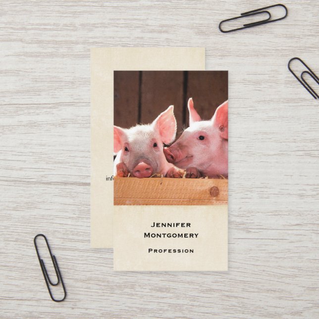 Cute Pink Piglets Animal Photograph Business Card (Front/Back In Situ)