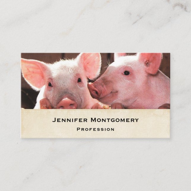 Cute Pink Piglets Animal Photograph Business Card (Front)