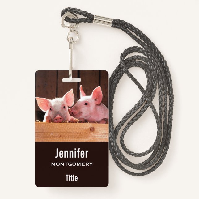 Cute Pink Piglets Animal Photograph ID Badge (Front with Lanyard)