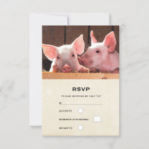 Cute Pink Piglets Animal Photograph RSVP Card