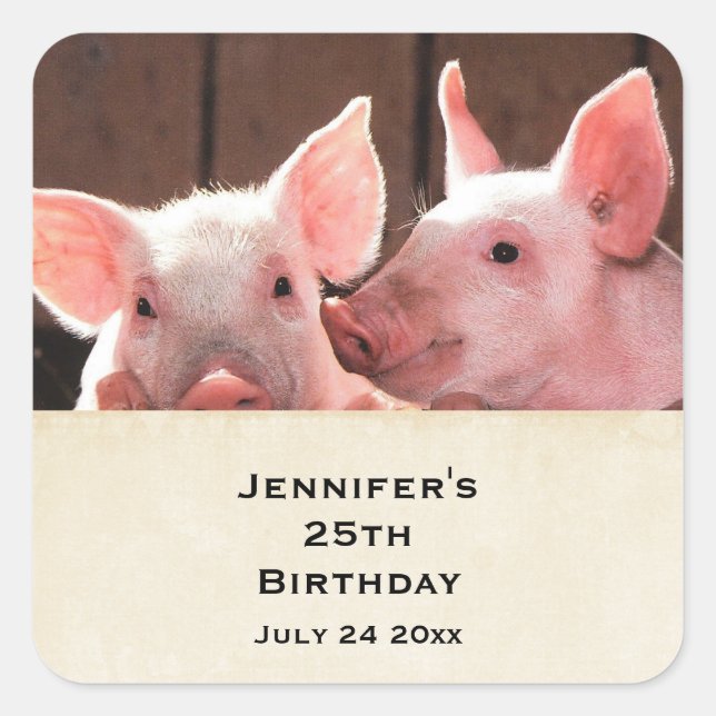 Cute Pink Piglets Animal Photograph Save the Date Square Sticker (Front)