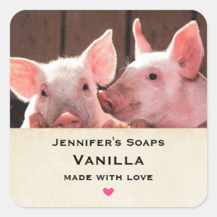 Cute Pink Piglets Animal Photograph Soap Business Square Sticker