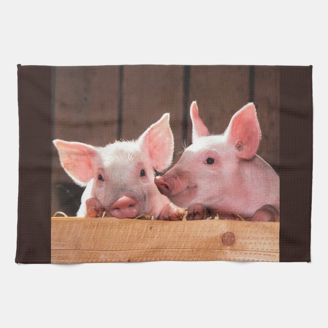 Cute Pink Piglets Animal Photograph Tea Towel (Horizontal)