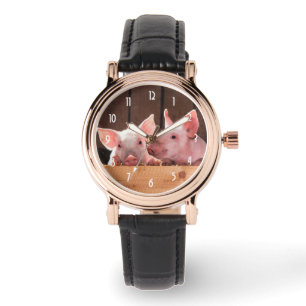 Cute Pink Piglets Animal Photograph Watch