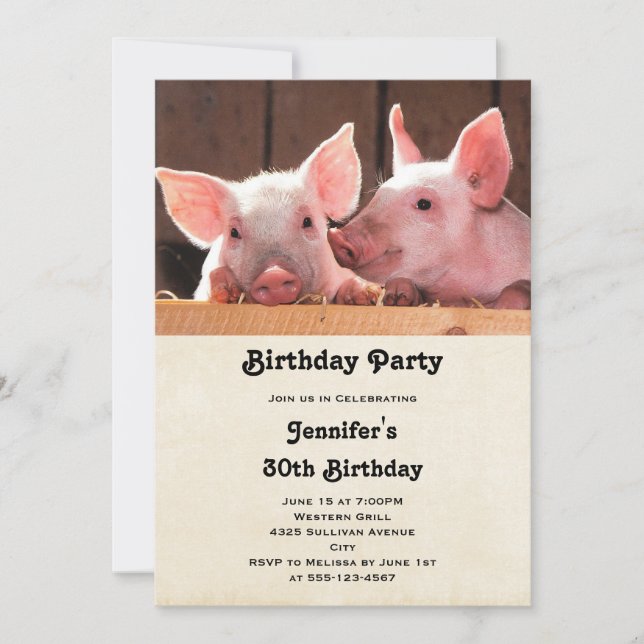 Cute Pink Piglets Photograph Birthday Invitation (Front)