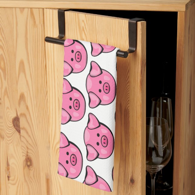 Cute Pink Pigs Tea Towel (Thirds Fold)