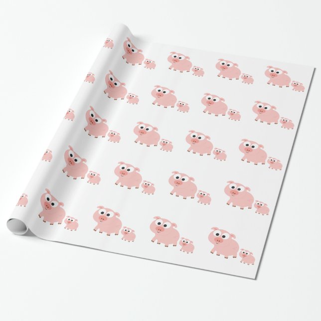 Cute Pink Pigs Wrapping Paper (Unrolled)