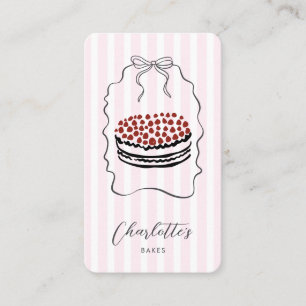 Cute Pink Pinstripe Ribbon Baker Pastry Chef  Busi Business Card
