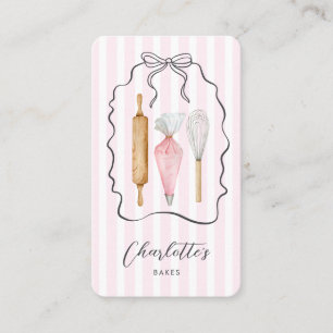 Cute Pink Pinstripe Ribbon Baker Pastry Chef  Business Card