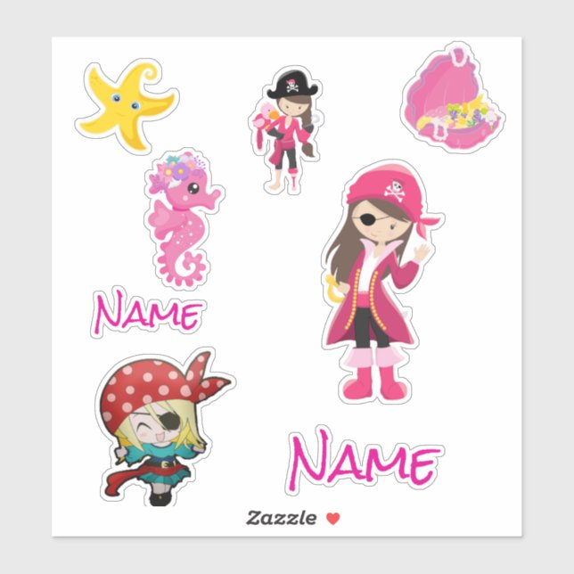 Cute Pink Pirate Girl Sticker (Sheet)