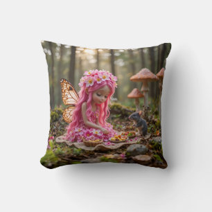 Cute Pink Pixie and Mouse Picnic Cushion