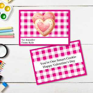 Cute Pink Plaid Cookie Classroom Valentine's Day Card