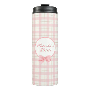 Cute Pink Plaid Gingham Girl Personalized Name Thermal Tumbler