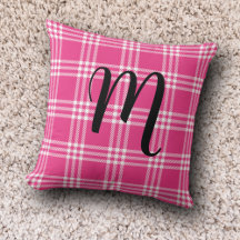 Cute Pink Plaid Monogram Initials Tartan