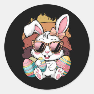 Cute Pink Plaid Pattern Easter Bunny Face Rabbit E Classic Round Sticker