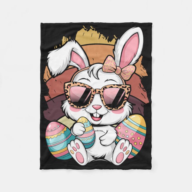 Cute Pink Plaid Pattern Easter Bunny Face Rabbit E Fleece Blanket (Front)