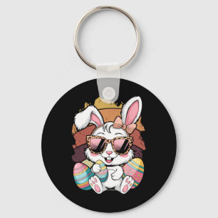 Cute Pink Plaid Pattern Easter Bunny Face Rabbit E Key Ring