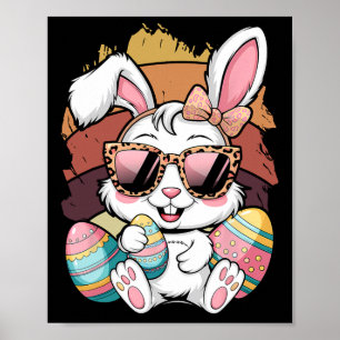Cute Pink Plaid Pattern Easter Bunny Face Rabbit E Poster