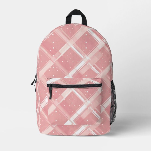 Cute Pink Plaid Print Printed Backpack (Front)