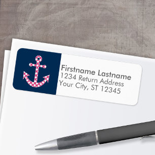 Cute Pink Polka Dot Anchor Navy - Return Address