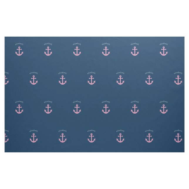 Cute Pink Polka Dot Anchor with Navy Custom Name Fabric (Fat Quarter)