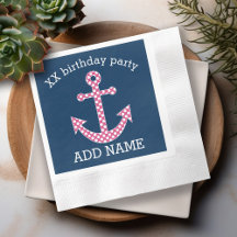 Cute Pink Polka Dot Anchor with Navy Custom Name