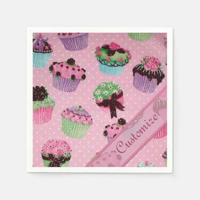 Cute Pink Polka Dot Cupcake Napkins (Front)