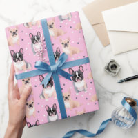 Cute Pink Polka Dot French Bulldog Wrapping Paper