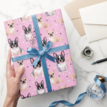 Cute Pink Polka Dot French Bulldog Wrapping Paper