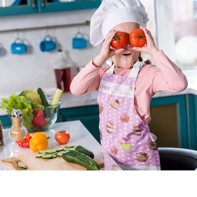 Cute Pink Polka Dot Personalised Chef Cupcake Apron (Creator Uploaded)