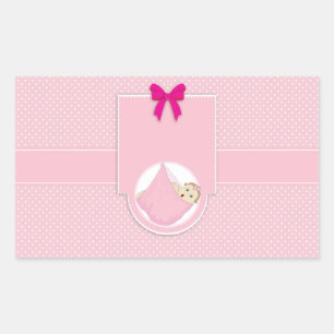Cute Pink Polka Dots Girl Baby Shower Invitation Rectangular Sticker