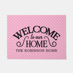 Cute Pink Polka Dots Welcome Home Custom  Doormat