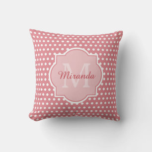 Cute Pink Polka Dots With Monogram and Name Cushion