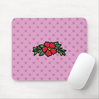 Cute Pink Polkadot Red Tradition Rose Mouse Mat