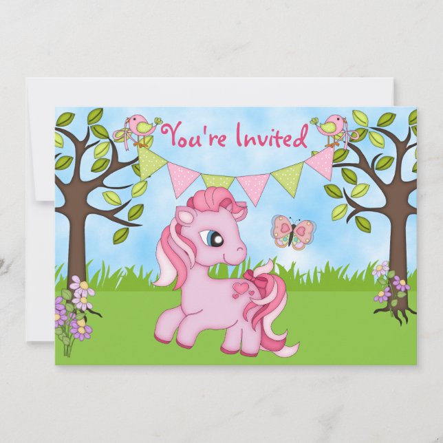 Cute Pink Pony Horse Birthday Invitations (Front)
