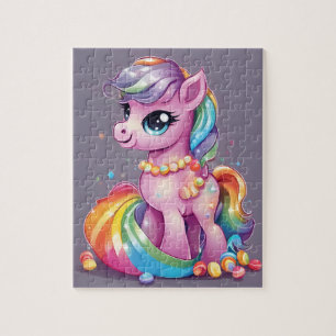 Cute pink pony with candies and sweets jigsaw puzzle