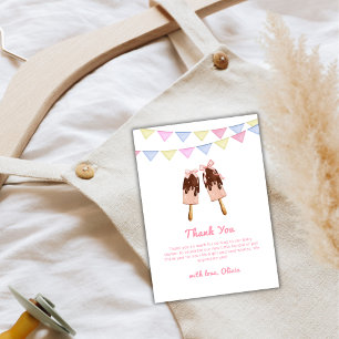 Cute Pink Popcicle Bow Ice Cream Baby Shower  Thank You Card