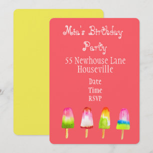 Cute pink popsicle ice-block Summer girl Party Invitation