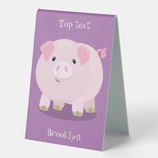 Cute pink pot bellied pig cartoon illustration (Front)