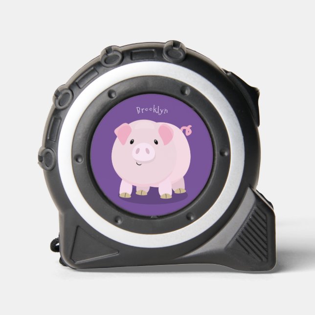 Cute pink pot bellied pig cartoon illustration 1 (Front)